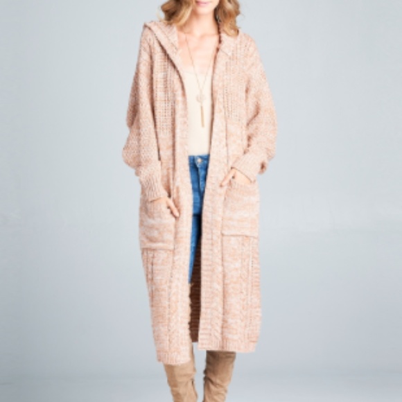 Duster Cardigan Sweater Coral Peach - Picture 2 of 10